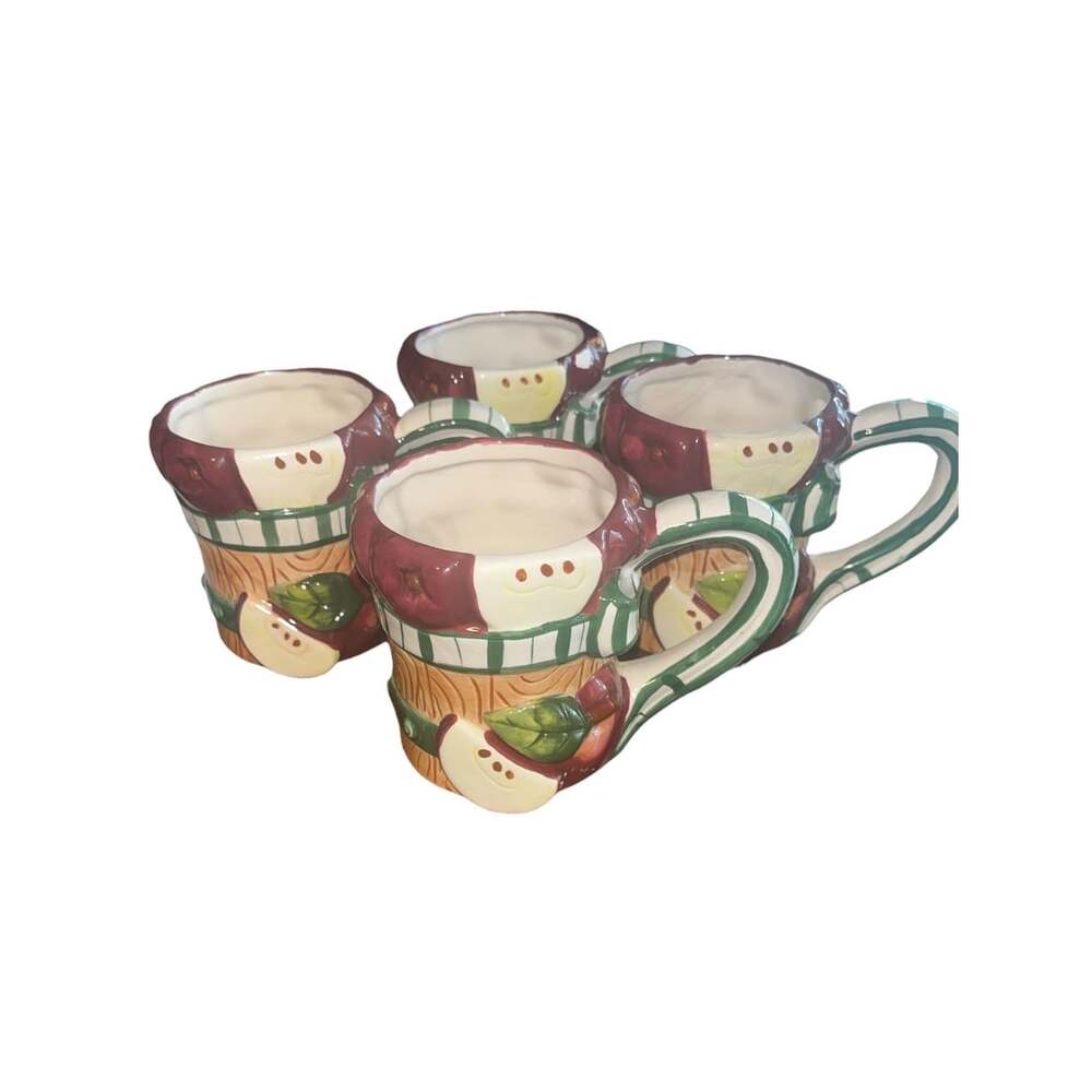 4Vintage Apple Basket Ceramic Coffee Mugs Rustic Farmhouse Country decor